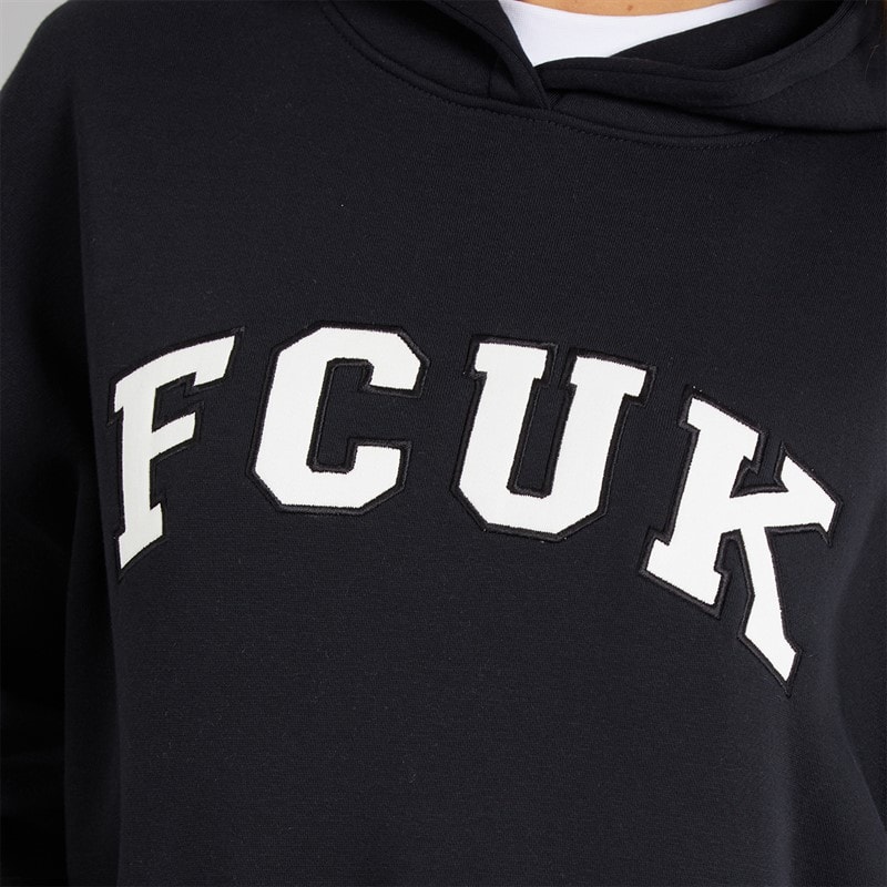 French Connection Womens FCUK Collegiate Hoodie Midnight/White/Black - Image 3