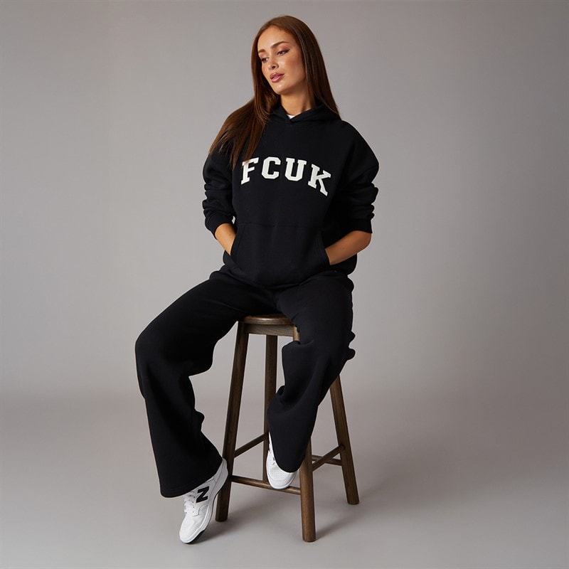 French Connection Womens FCUK Collegiate Hoodie Midnight/White/Black - Image 4