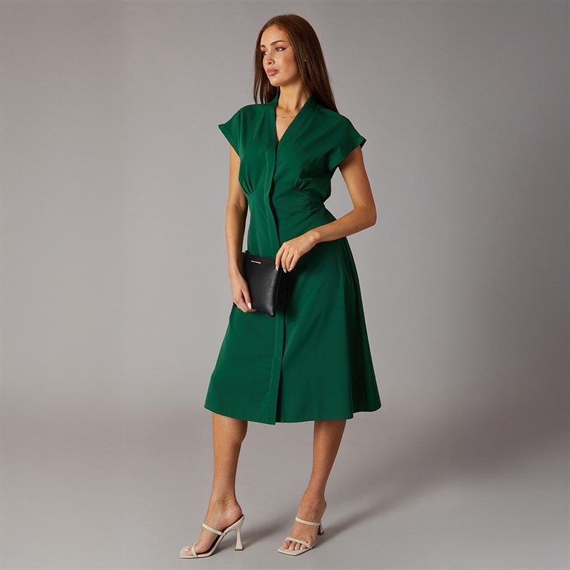 French Connection Womens Crepe V Neck Dress Jade Green - Image 4