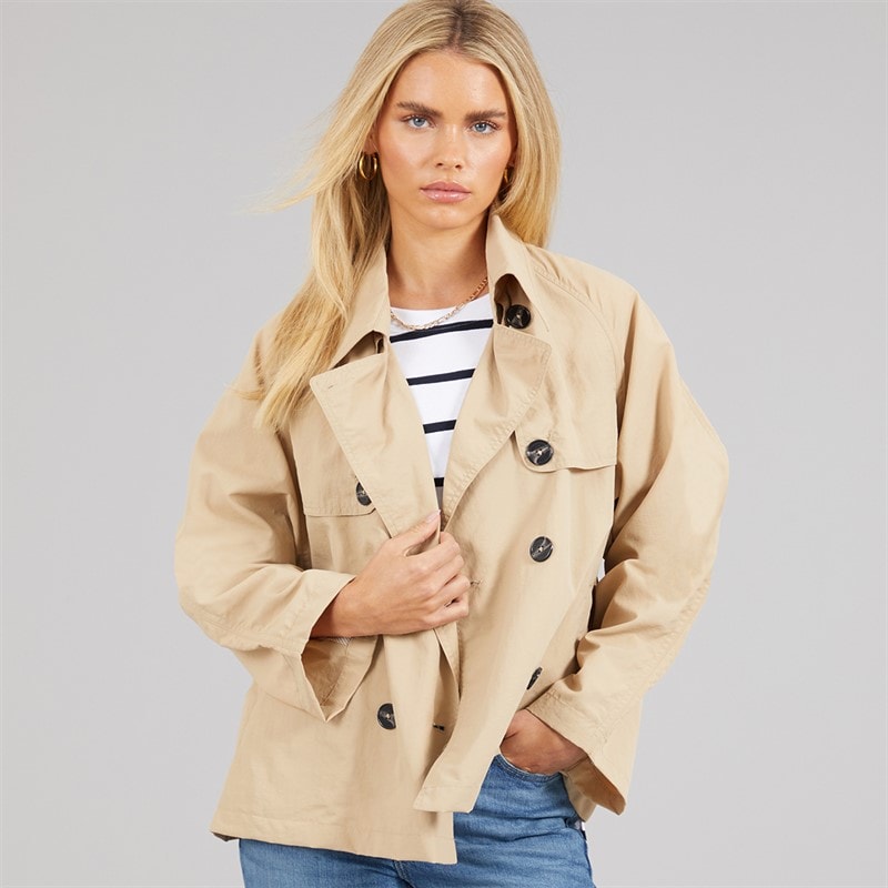 French Connection Womens Short Trench Jacket Light Stone Lgt Stone