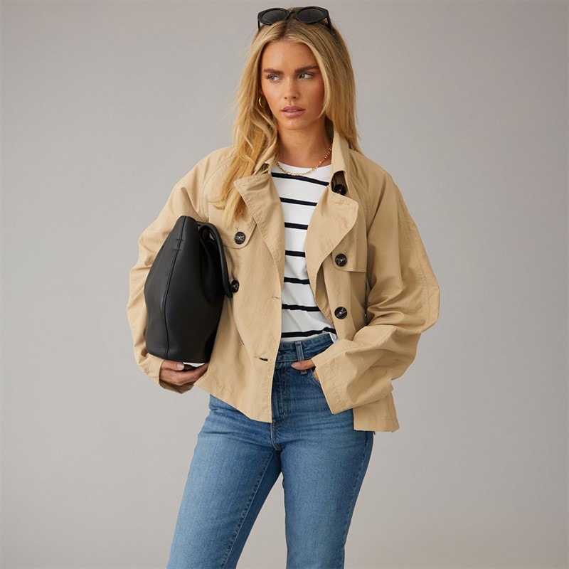 French Connection Womens Short Trench Jacket Light Stone Lgt Stone - Image 3