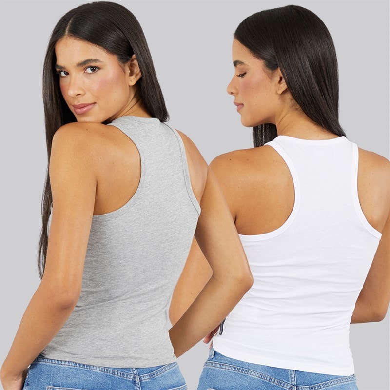 French Connection Womens Two Pack Racer Vests White/Light Grey Melange - Image 2