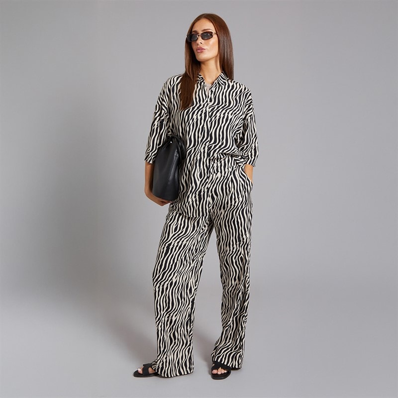 French Connection Womens Tiger Print Trousers Black/Classic Cream - Image 3