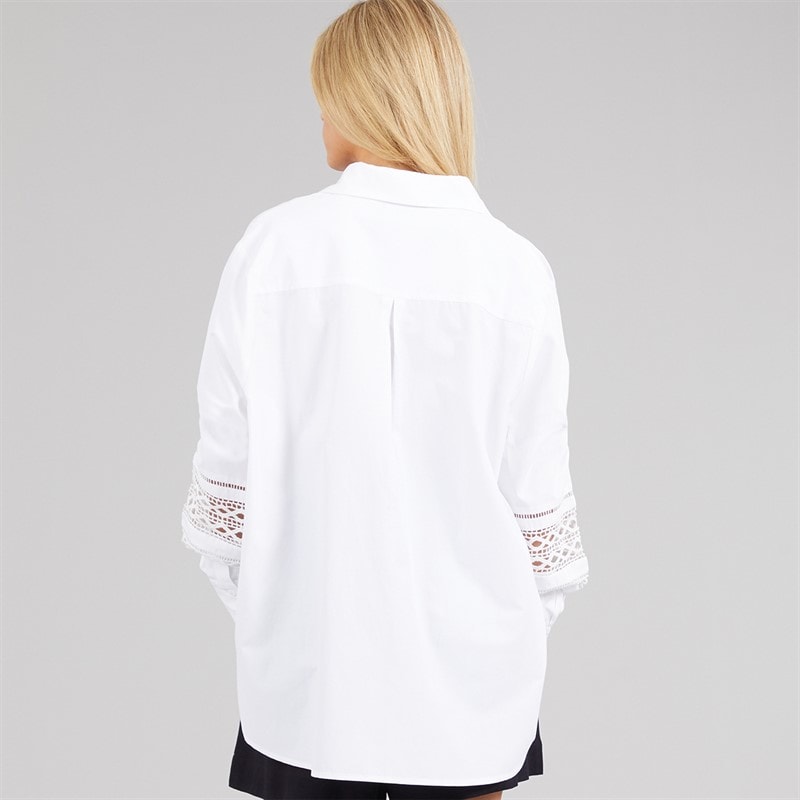 French Connection Womens Crochet Sleeve Shirt Linen White - Image 2