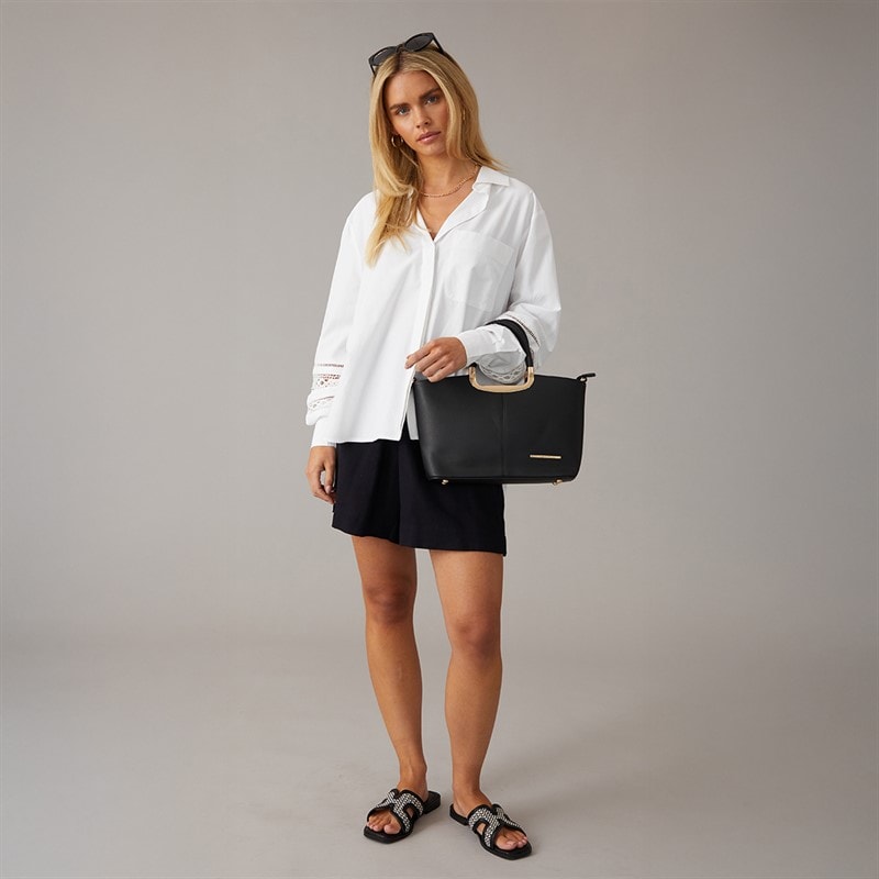 French Connection Womens Crochet Sleeve Shirt Linen White - Image 4