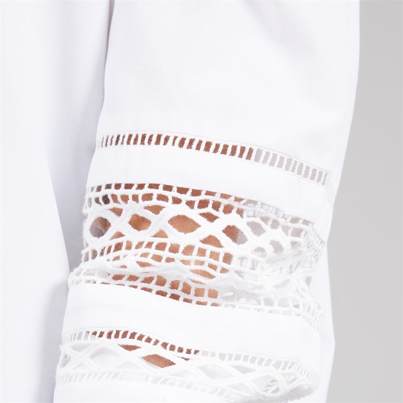 French Connection Womens Crochet Sleeve Shirt Linen White - Image 5