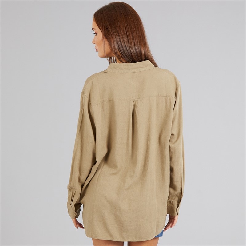 French Connection Womens Linen Popover Shirt Incense - Image 2