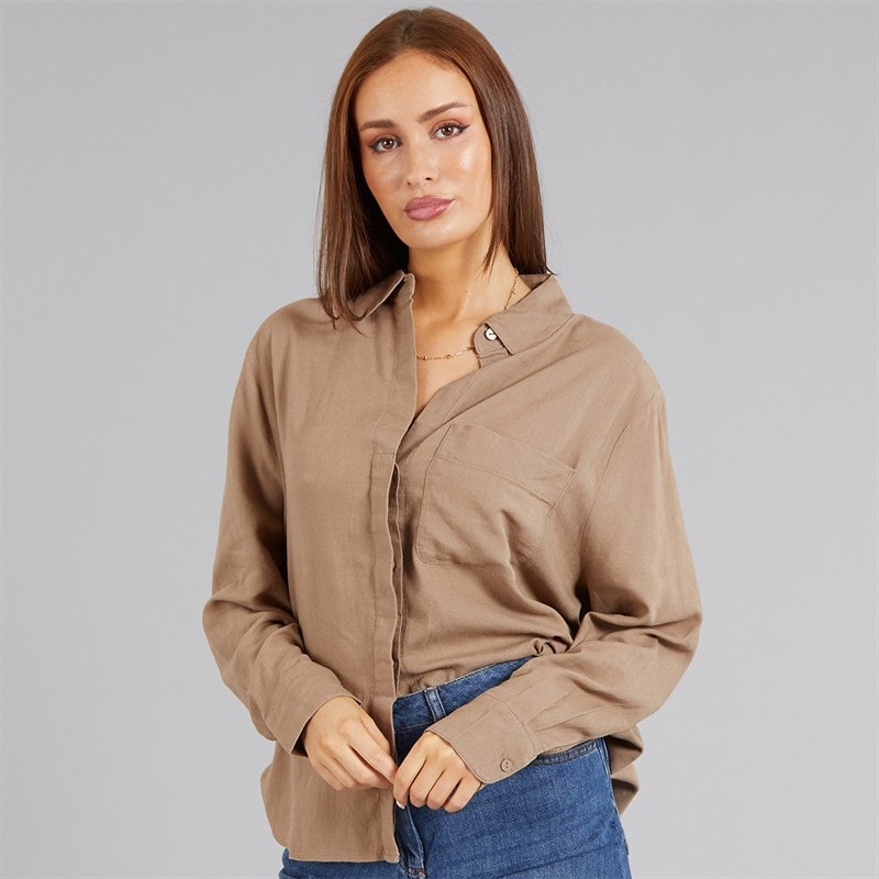 French Connection Womens Linen Popover Shirt Incense - Image 3