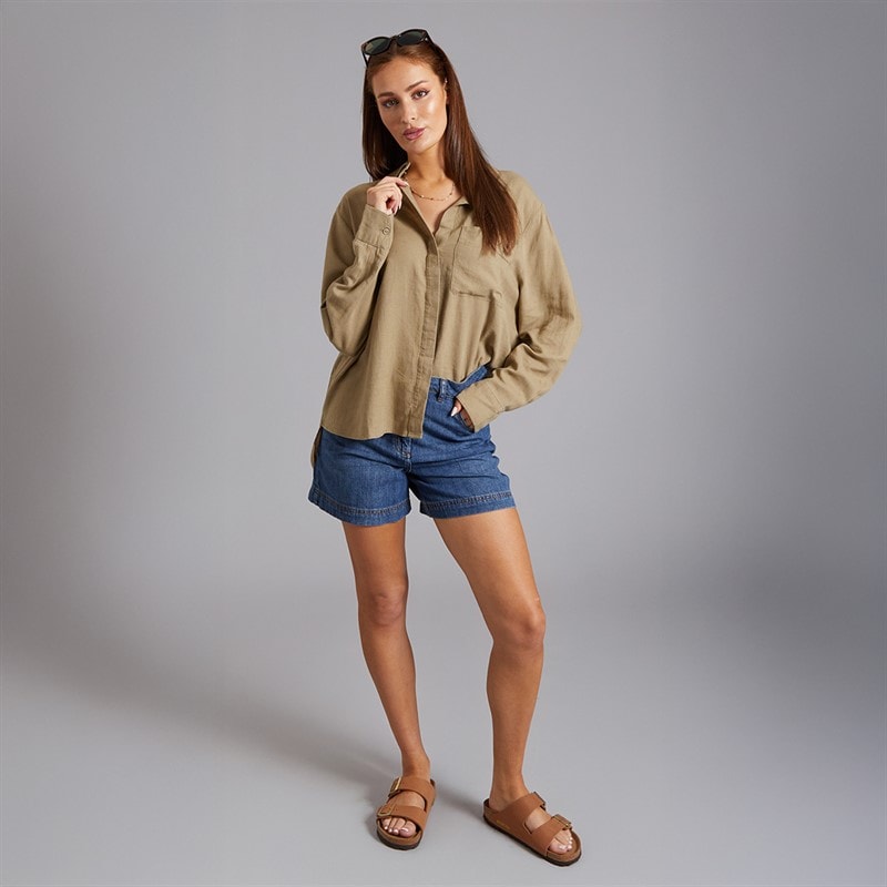French Connection Womens Linen Popover Shirt Incense - Image 4