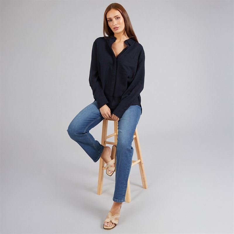 French Connection Womens Linen Popover Shirt Midnight - Image 3