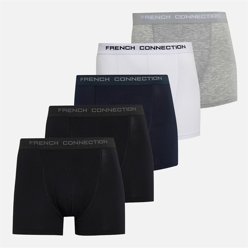 French Connection Mens FC Five Pack Modal Luxury Supersoft Boxers Fc81 Black/White/Light Grey Melange/Black/Marine - Image 1