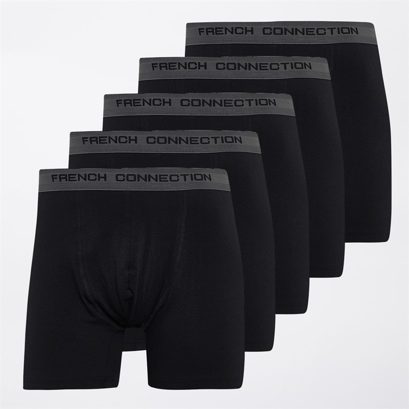 French Connection Mens FC Five Pack Long Boxer Briefs FC31 Black/Charcoal - Image 1