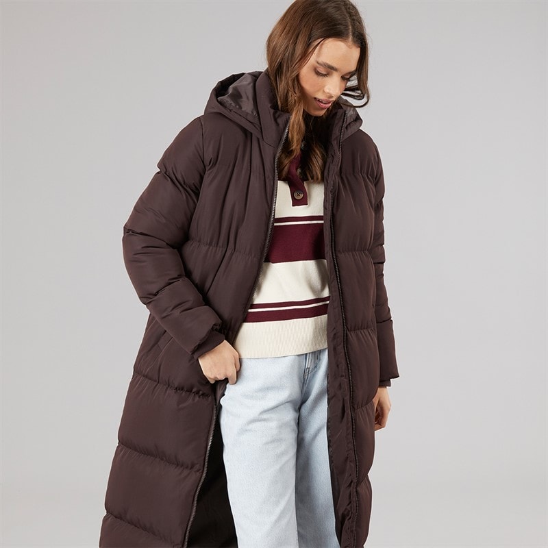 French Connection Womens Row Long Puffer Coat Chocolate - Image 3