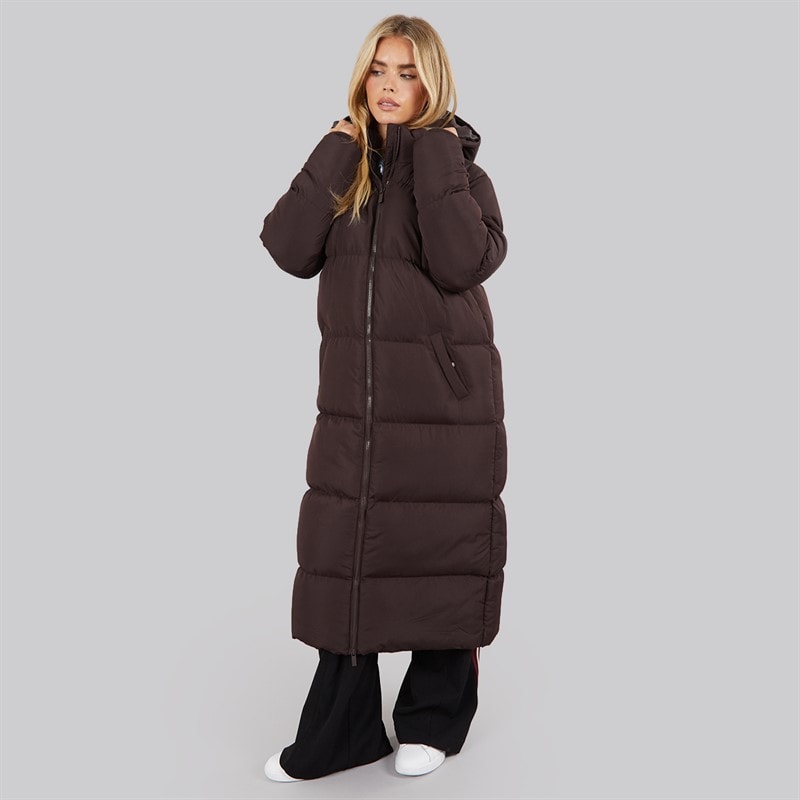 French Connection Womens Row Long Puffer Coat Chocolate - Image 4