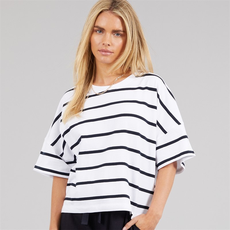 French Connection Womens Stripe T-Shirt White/Midnight - Image 1