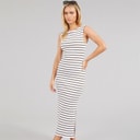 French Connection Womens Ribbed Striped Dress White/Khaki