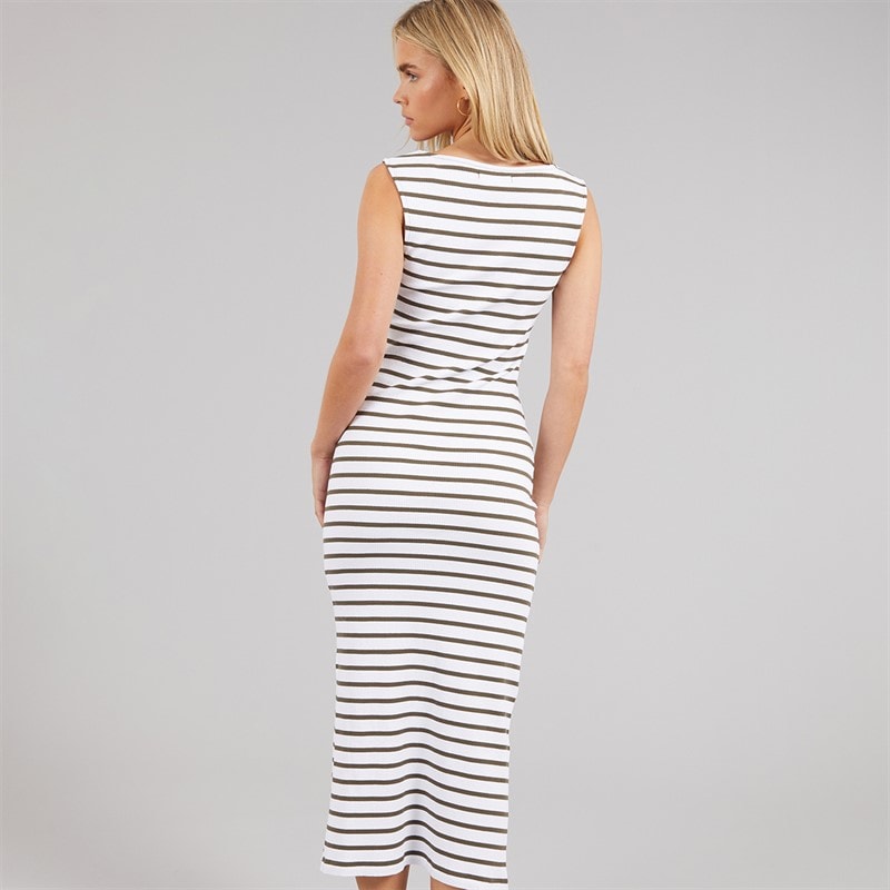French Connection Womens Ribbed Striped Dress White/Khaki - Image 2