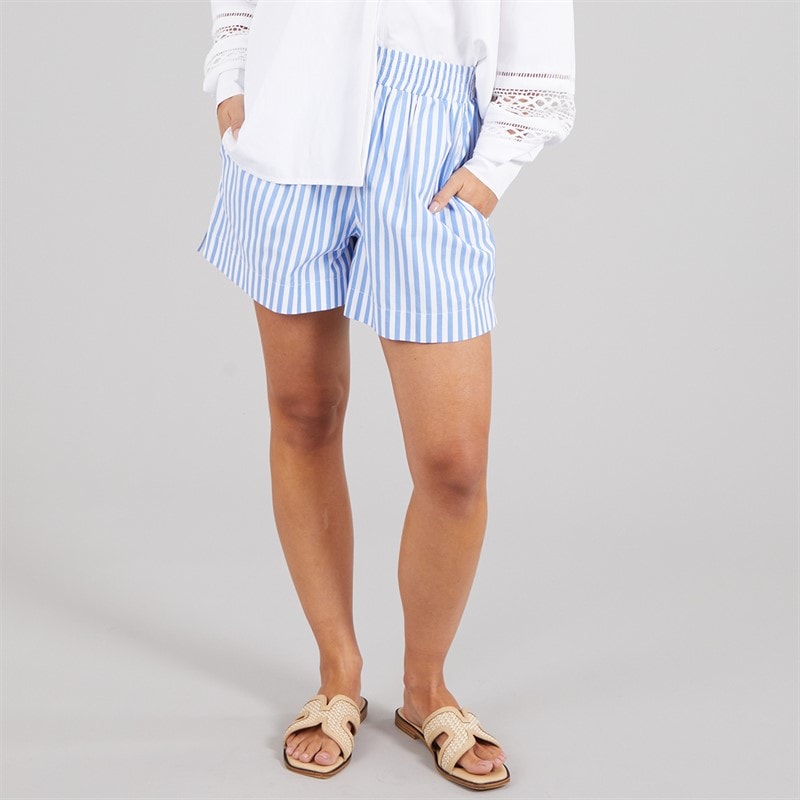 French Connection Womens Poplin Stripe Shorts Blue/White
