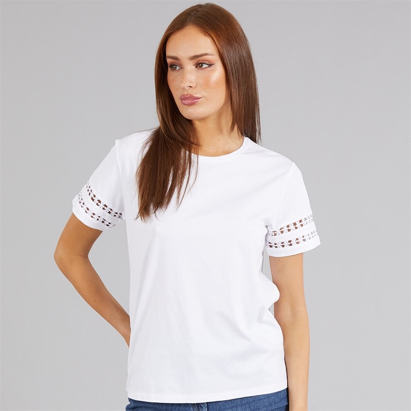 French Connection Womens Crochet T-Shirt White - Image 1