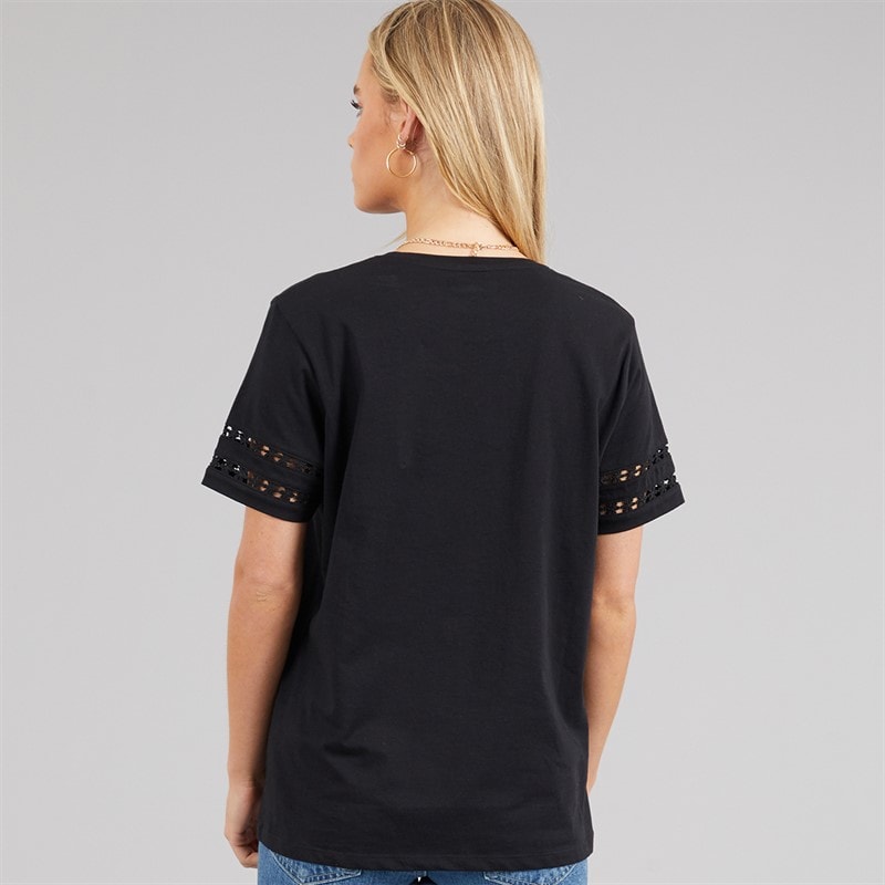 French Connection Womens Crochet T-Shirt Black - Image 2