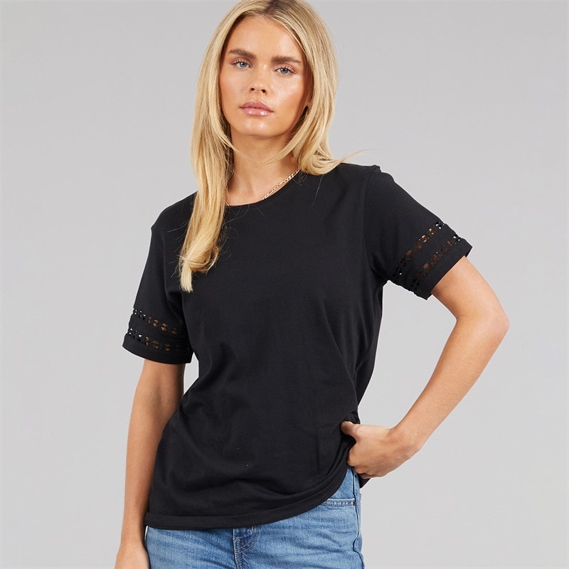 French Connection Womens Crochet T-Shirt Black - Image 3