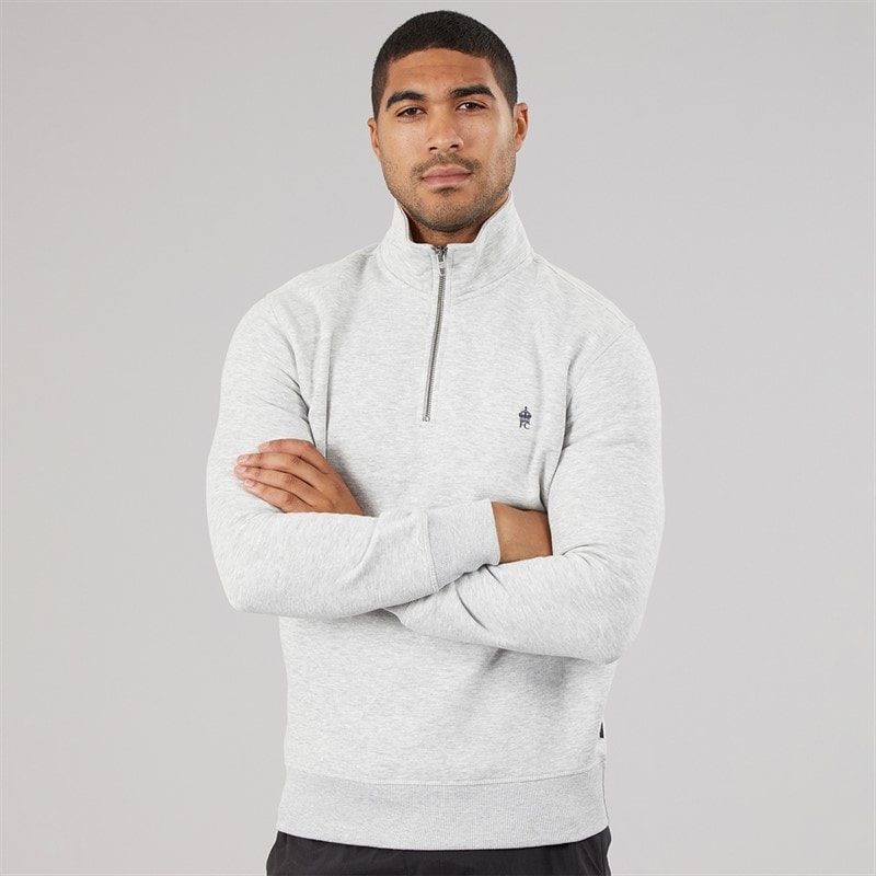French Connection Mens FC Half Zip Sweatshirt Light Grey Mel/Marine - Image 3