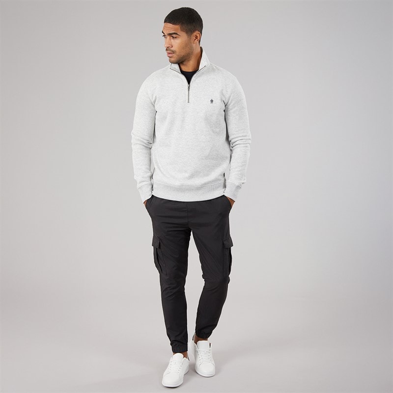 French Connection Mens FC Half Zip Sweatshirt Light Grey Mel/Marine - Image 4