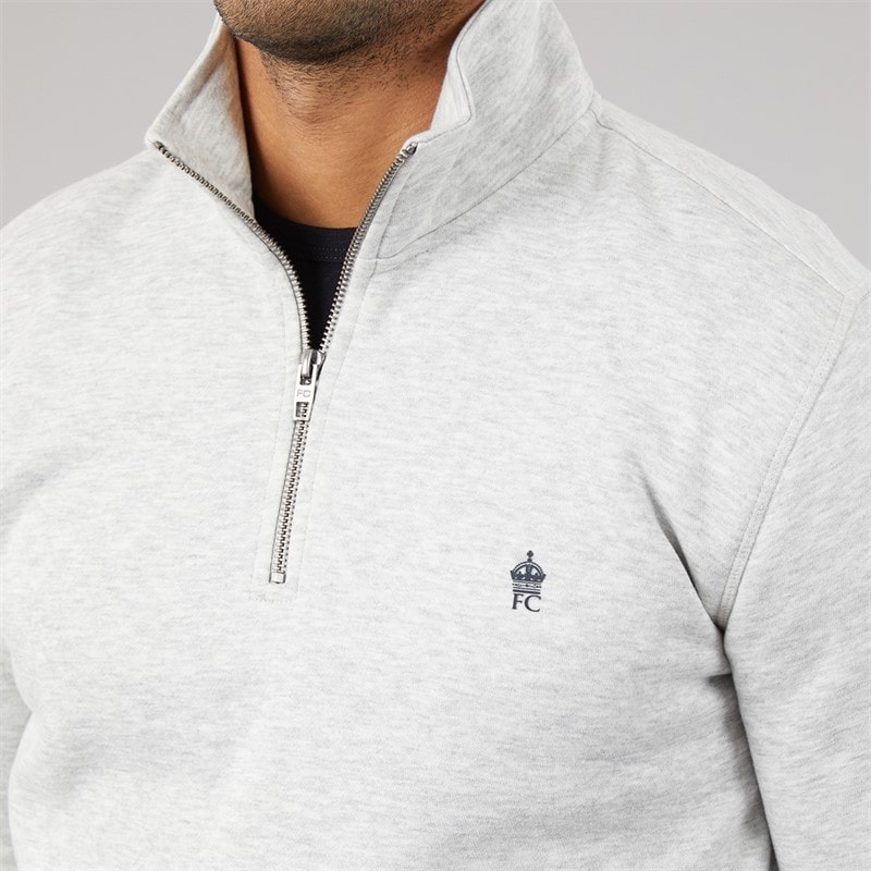 French Connection Mens FC Half Zip Sweatshirt Light Grey Mel/Marine - Image 5
