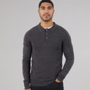 French Connection Mens Cash Long Sleeve Polo Shirt ange Charcoal Mel