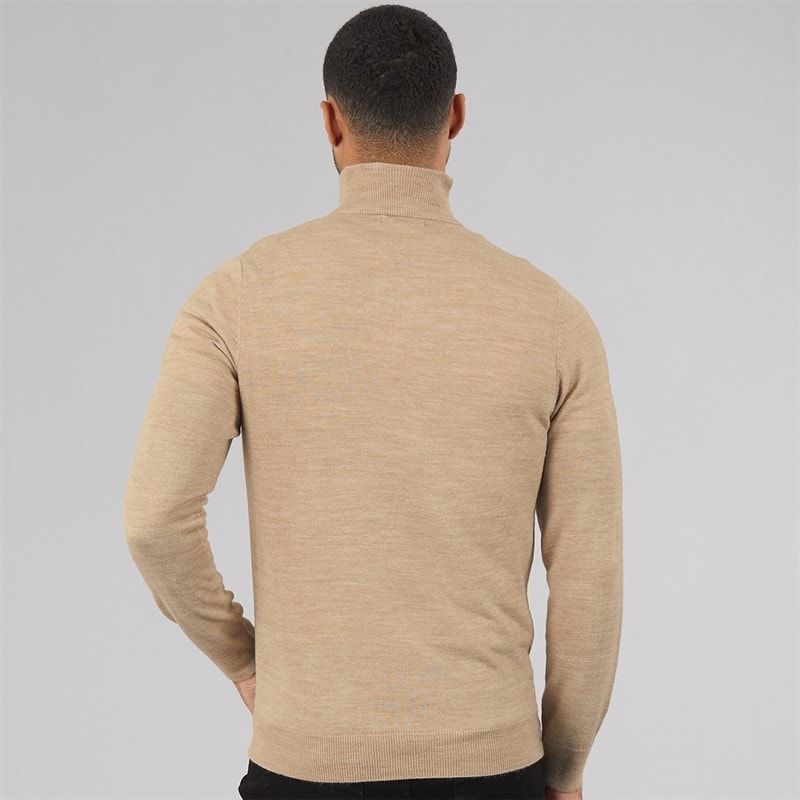 French Connection Mens Cash Half Zip Jumper Camel Mel - Image 2