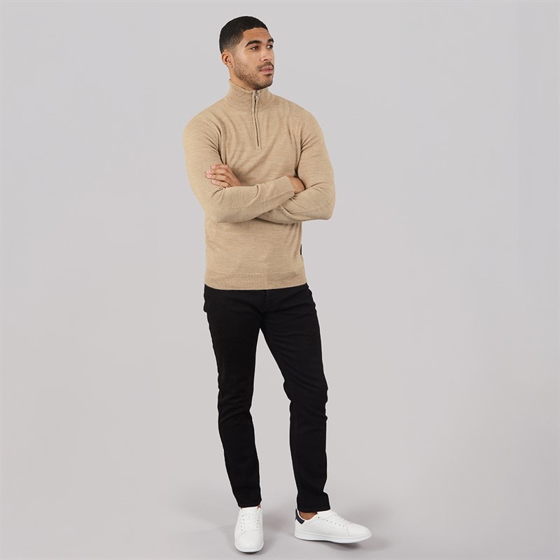 French Connection Mens Cash Half Zip Jumper Camel Mel - Image 3
