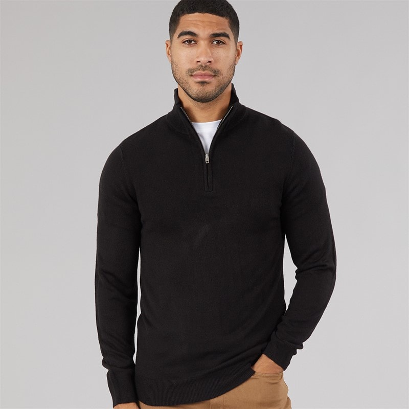French Connection Mens Cash Half Zip Jumper Black - Image 1