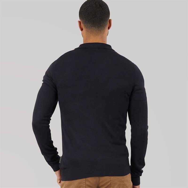 French Connection Mens Cash Long Sleeve Polo Shirt Marine - Image 2