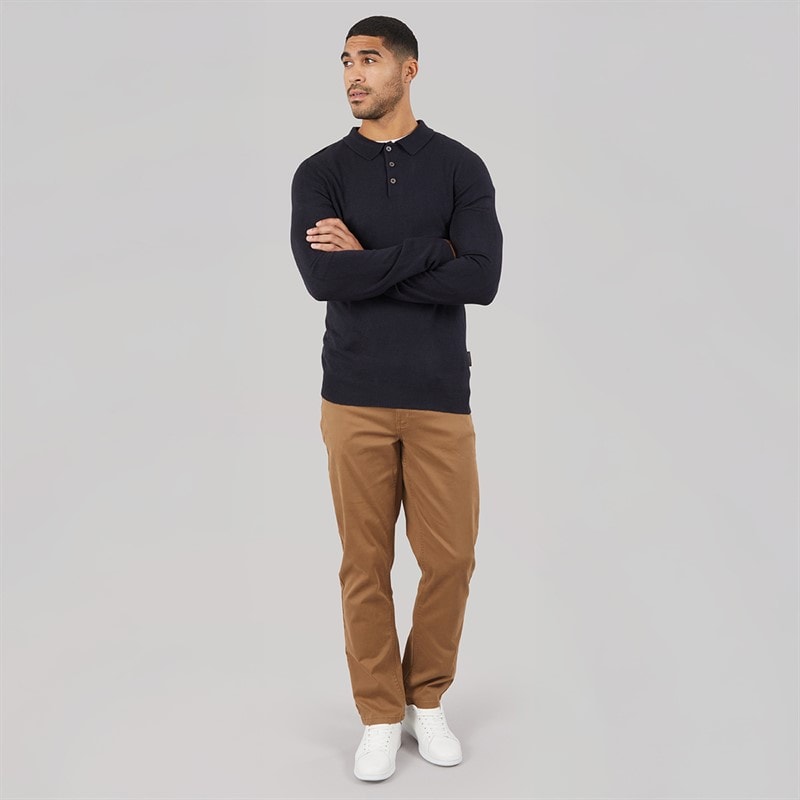 French Connection Mens Cash Long Sleeve Polo Shirt Marine - Image 3