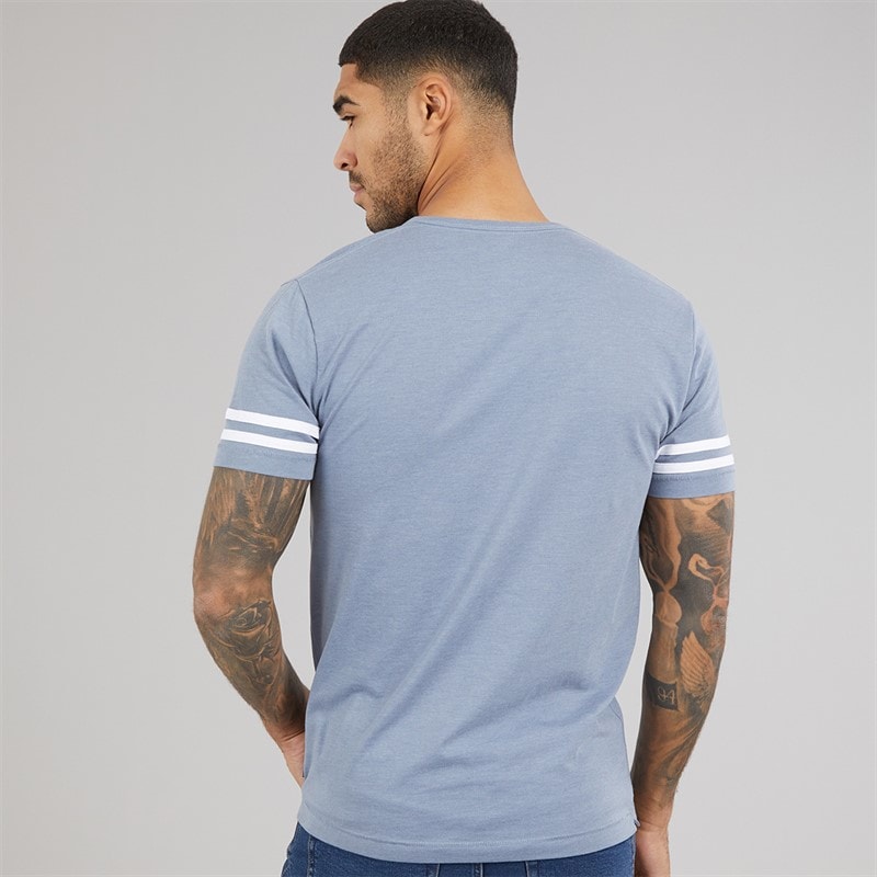 French Connection Mens Arm Stripes T-Shirt Light Blue Melange/White Lgt Blue Mel/White - Image 2