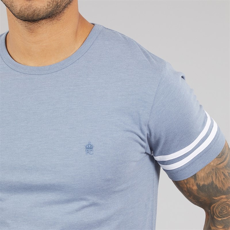 French Connection Mens Arm Stripes T-Shirt Light Blue Melange/White Lgt Blue Mel/White - Image 3