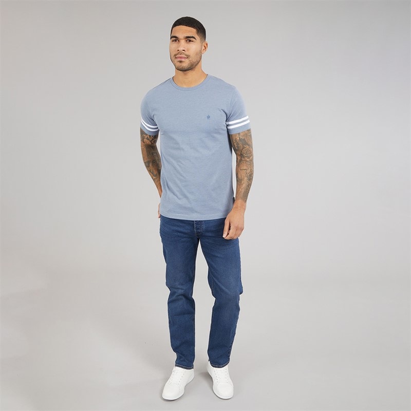 French Connection Mens Arm Stripes T-Shirt Light Blue Melange/White Lgt Blue Mel/White - Image 4