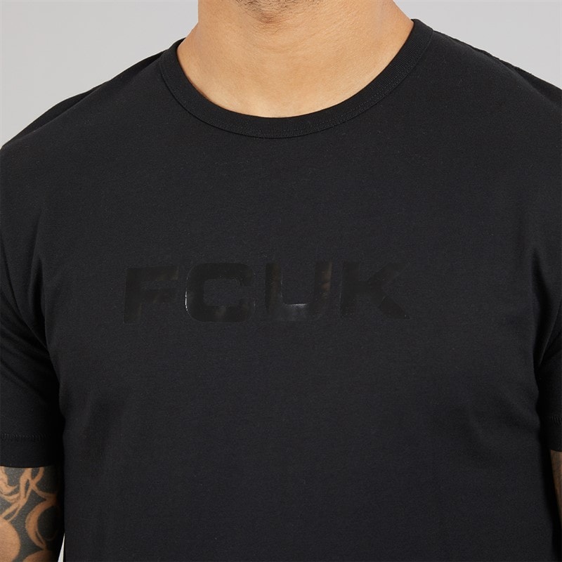 French Connection Mens FCUK Chest T-Shirt Black/Black Gloss - Image 3