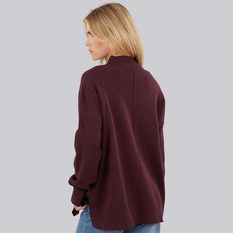 French Connection Womens Cosy Mock Centre Jumper Burgundy Red - Image 2