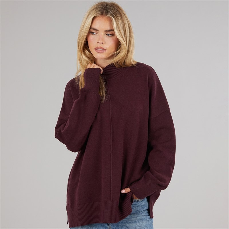 French Connection Womens Cosy Mock Centre Jumper Burgundy Red - Image 3
