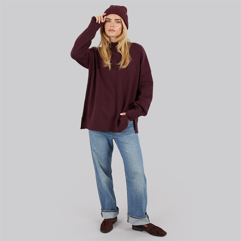 French Connection Womens Cosy Mock Centre Jumper Burgundy Red - Image 4