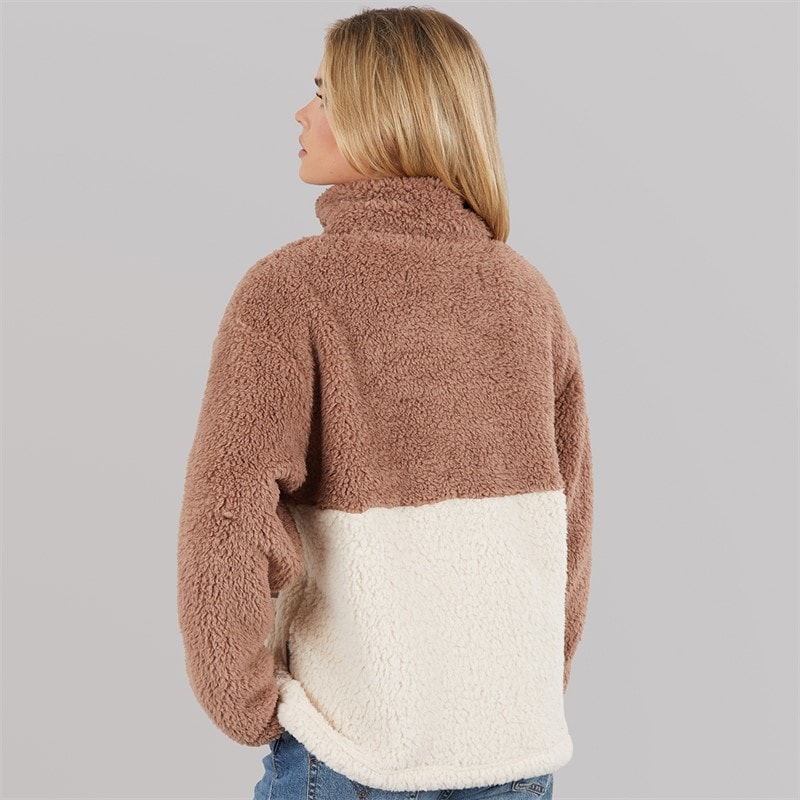 French Connection Womens Borg Block 1/2 Zip Fleece Mocha/Oatmeal - Image 2