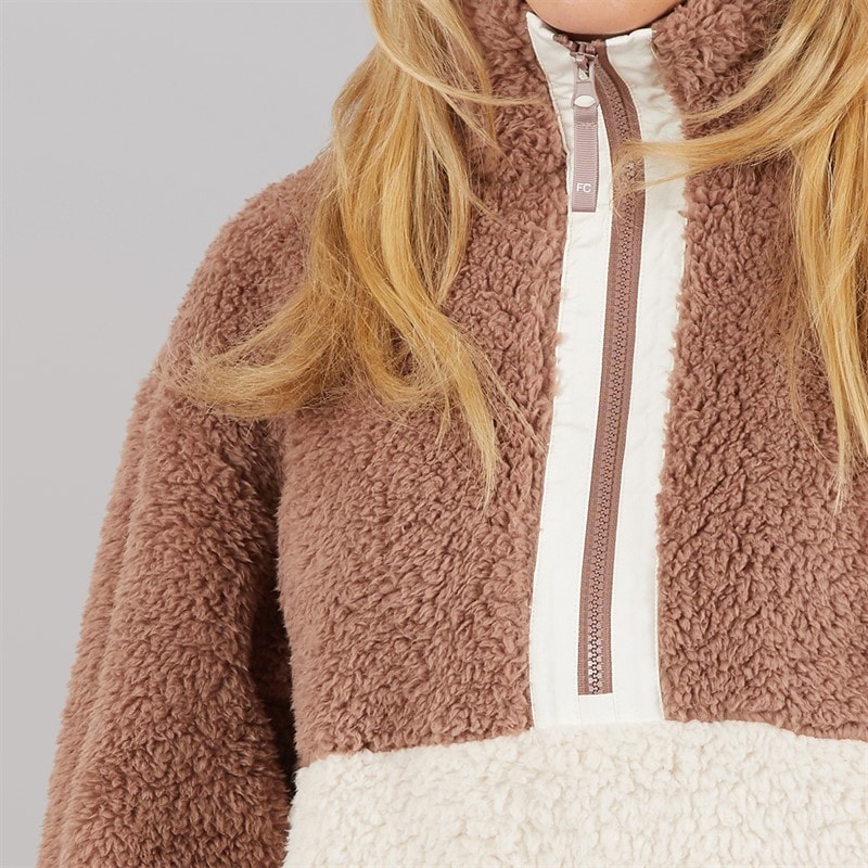 French Connection Womens Borg Block 1/2 Zip Fleece Mocha/Oatmeal - Image 3