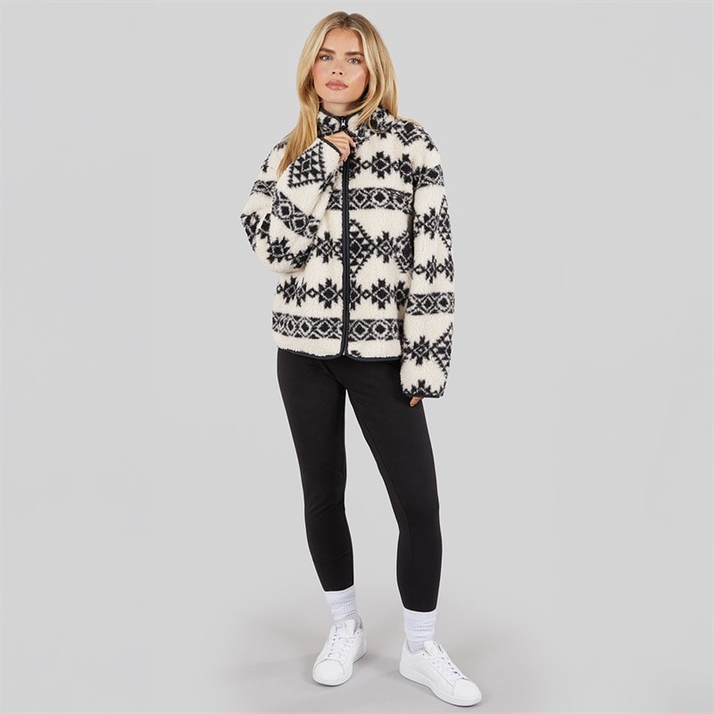 French Connection Womens Borg Aztec Zip Thru Fleece Oatmeal/Black - Image 4