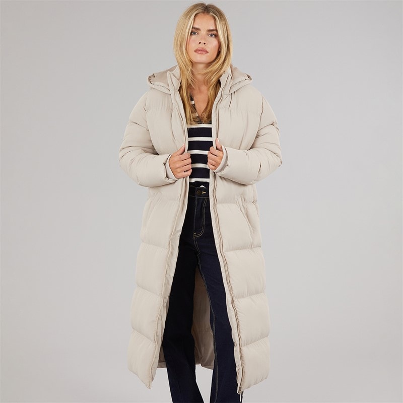 French Connection Womens Row Long Puffer Coat Light Taupe - Image 3