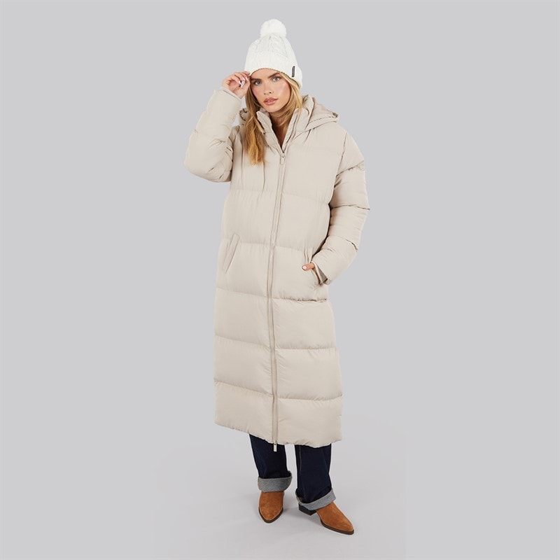 French Connection Womens Row Long Puffer Coat Light Taupe - Image 4