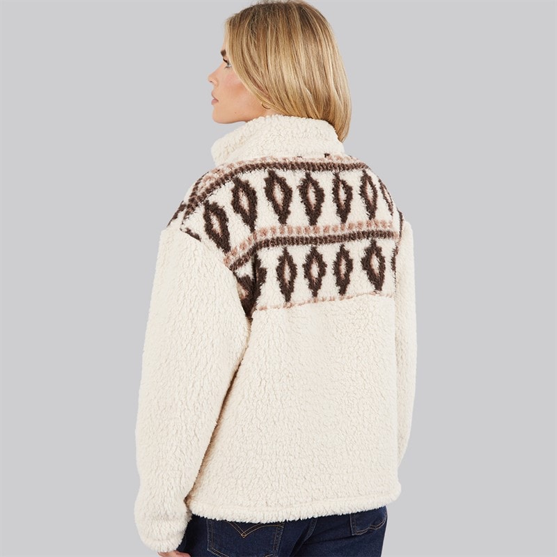 French Connection Womens Borg Fairisle Zip Fleece Oatmeal - Image 2
