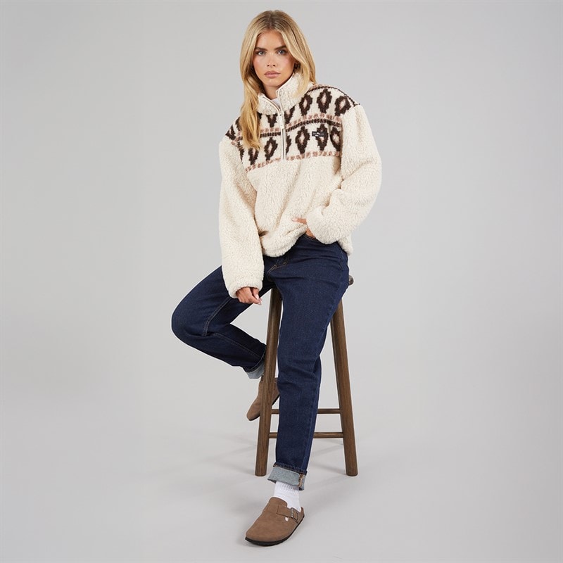 French Connection Womens Borg Fairisle Zip Fleece Oatmeal - Image 4