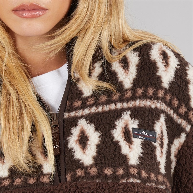 French Connection Womens Borg Fairisle Zip Fleece Chocolate - Image 5