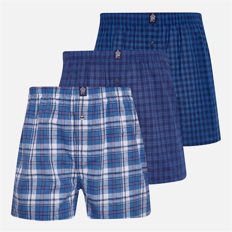 French Connection Mens Three Pack FC Woven Boxers Multi 4 Blue Marine Check/Blue Marine